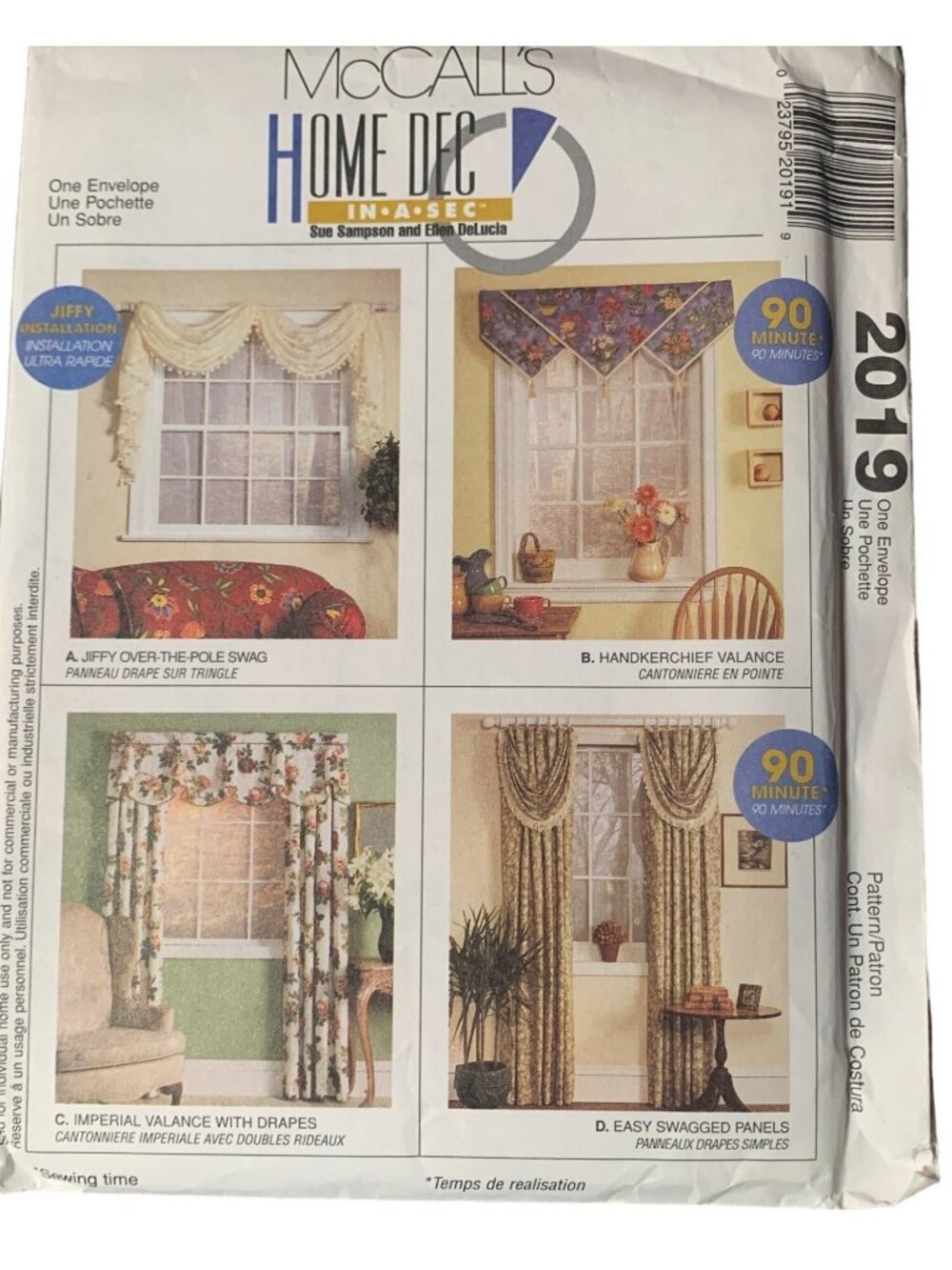 McCall's Home Dec in a Sec Window Treatments Pattern 2019 Uncut 90s